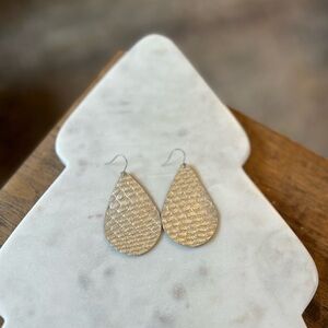 Nickel + Suede Light Gold Snake Skin Leather Teardrop Earrings